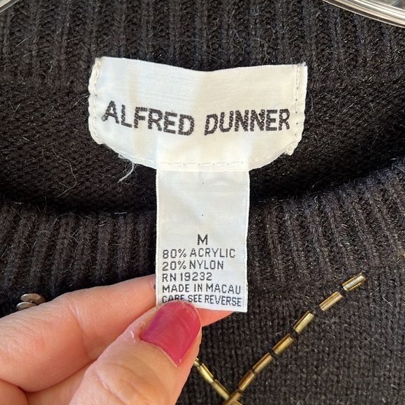 Vintage Alfred Dunner Black Sz M Beaded Sequin Argyle Sweater - Picture 3 of 8